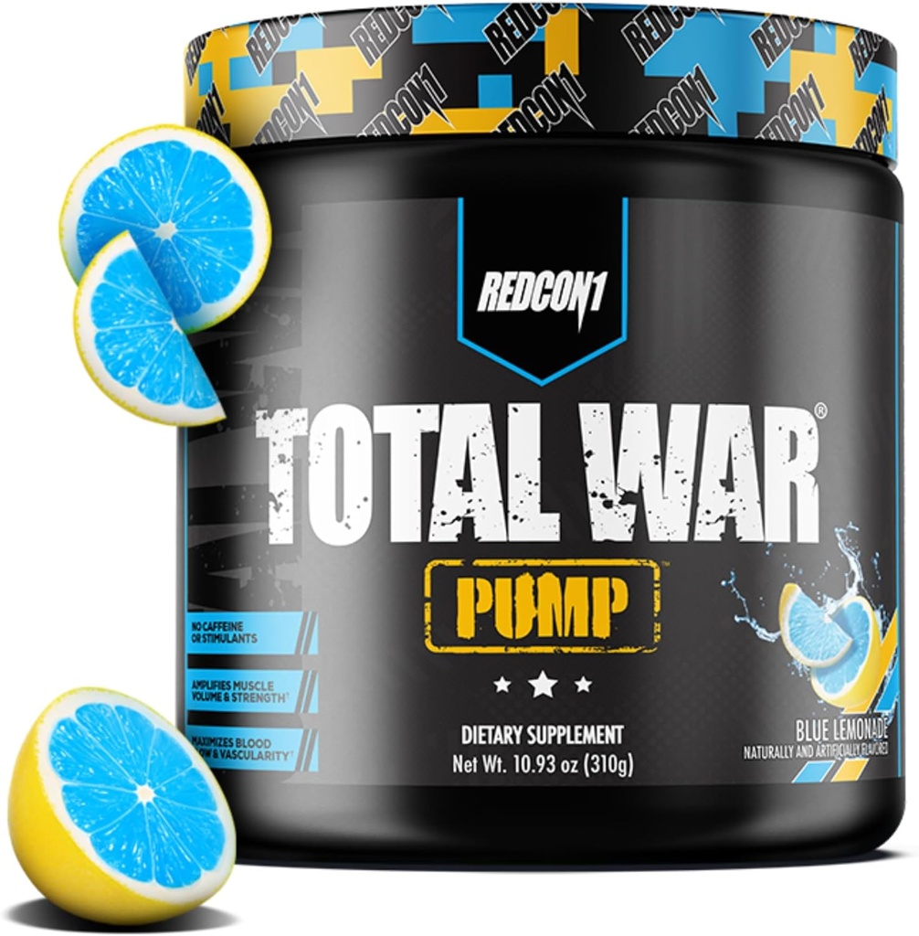 REDCON1 Non Stim &amp; Caffeine Free Pre Workout Powder for Women &amp; Hombre - Total War Pump - with L-Citrulline, Beta Alanine &amp; More - Workout at Any Time of Day - Blue Lemonade (10.93 oz)