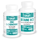 Supersmart - Zinc L-Carnosine + Betaine HCl Bundle (Salud gástrica) ← No-GMO &amp; Gluten Gratis - Vegetarian Capsules