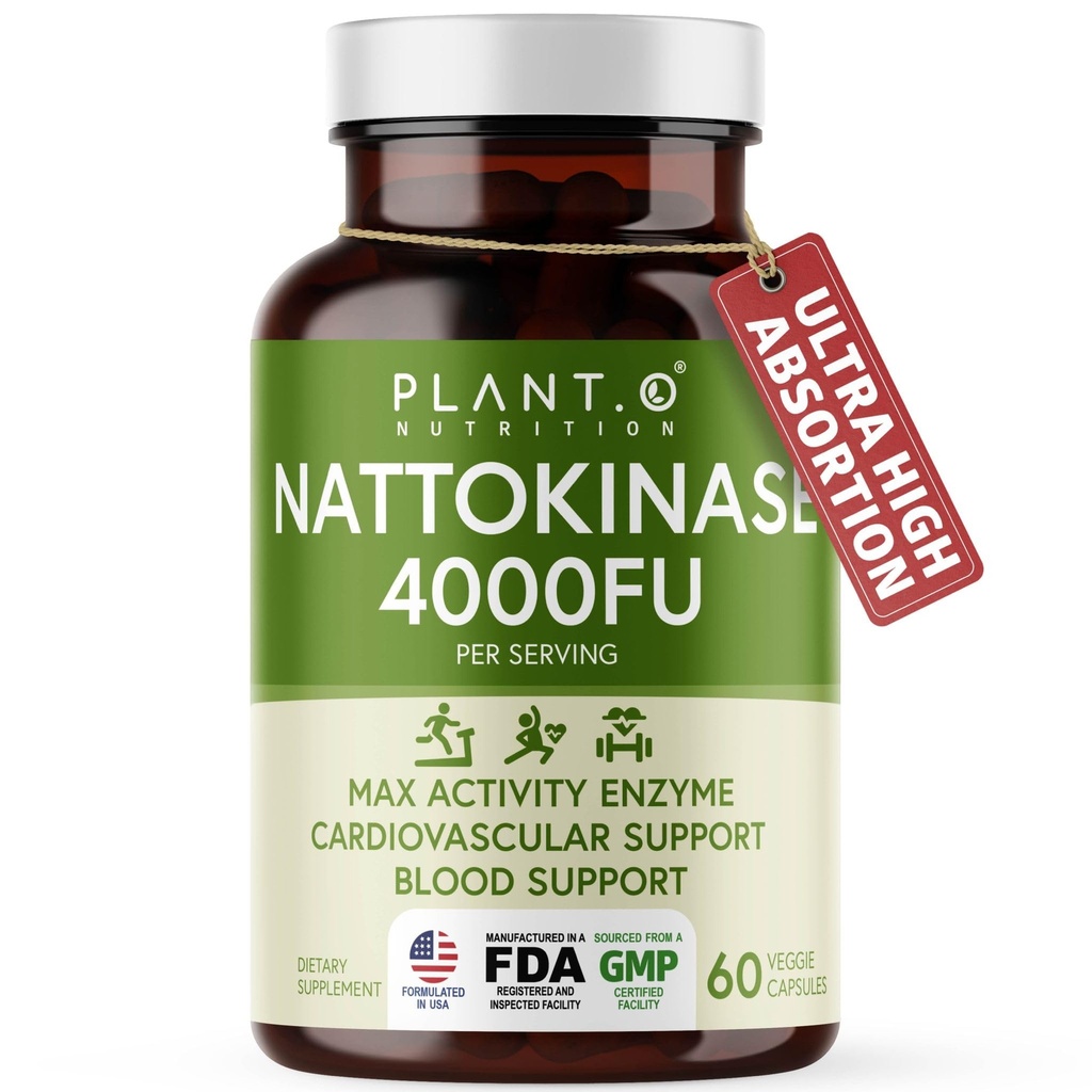 Nattokinase Suplemento con Max Enzyme Support - 4,000 FU Por Serving - Premium Nattokinase Formula for Heart Health Support - 60 cápsulas - Made in USA