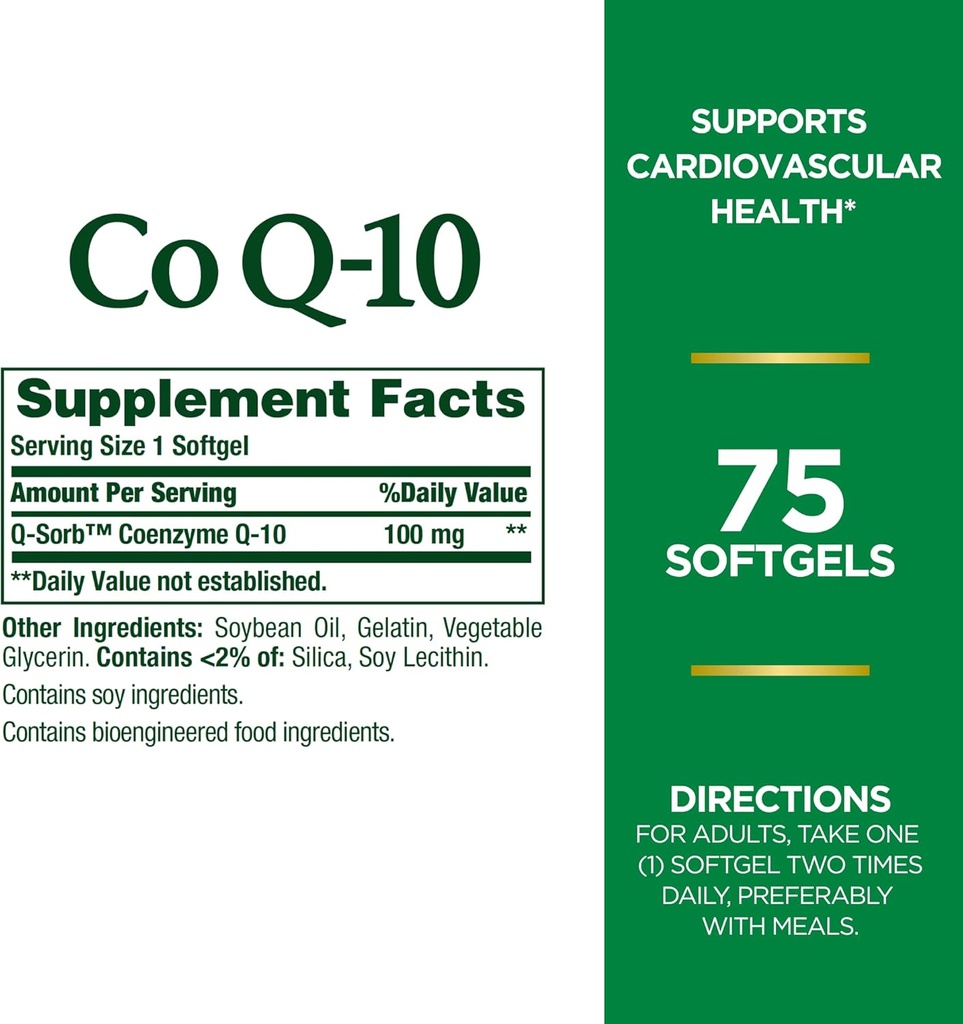 Bounty CoQ10 de la naturaleza, apoya la salud cardíaca, suplemento dietético, 100 mg, 75 Softgels (Pack of 2)