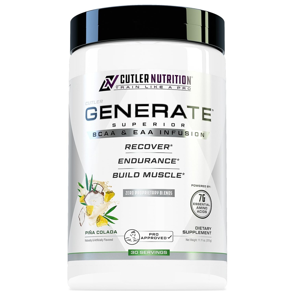 Cutler Nutrition Generar EAA y BCAA Powder: Best Branched Chain Amino Amino Acids Supplement with Essential Amino Acids, 5g BCAAs, 2g EAAs for Lean Muscle Mass ¦ Pina Colada, 30 Servings