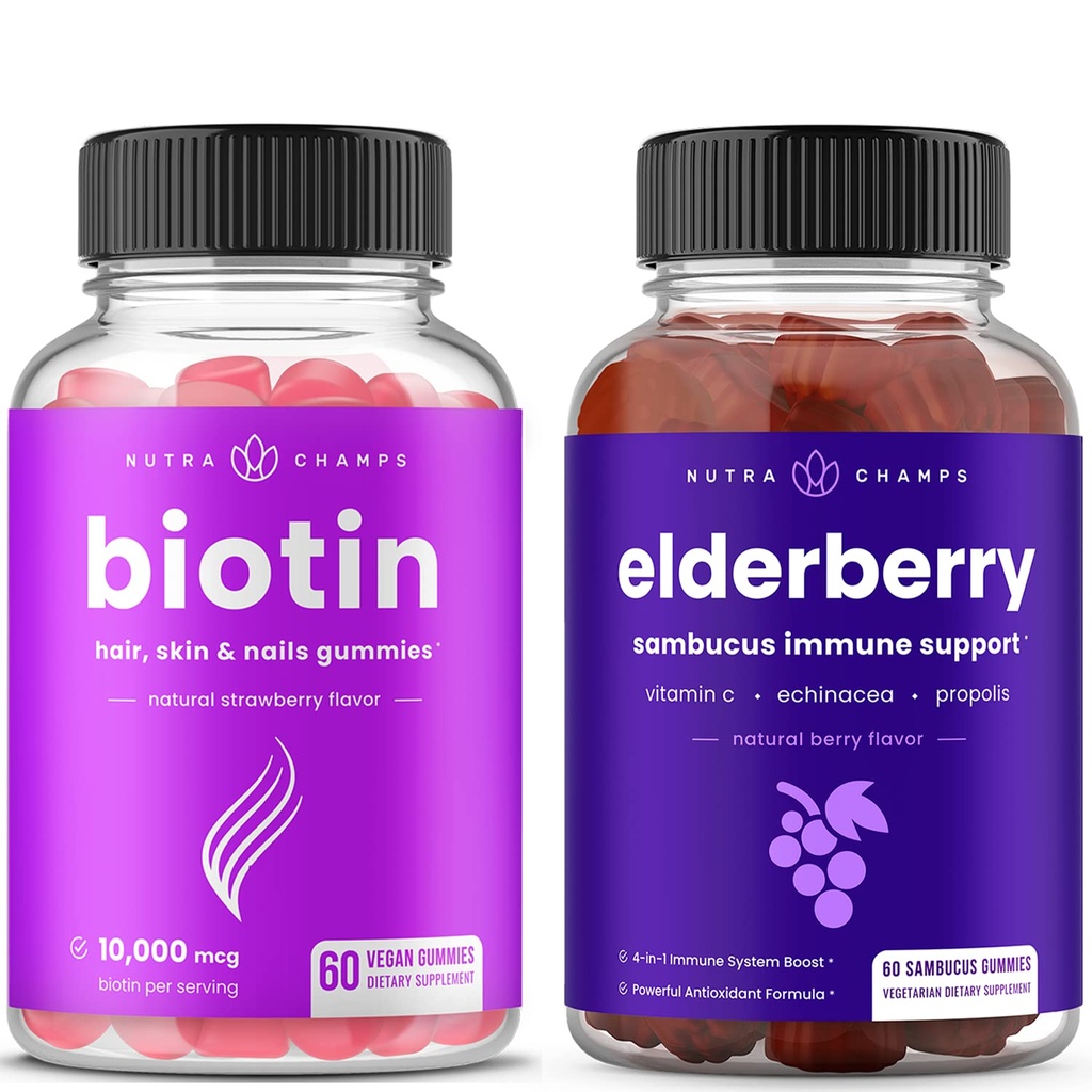 NutraChamps Biotin Gummies y Elderberry Gummies Bundle