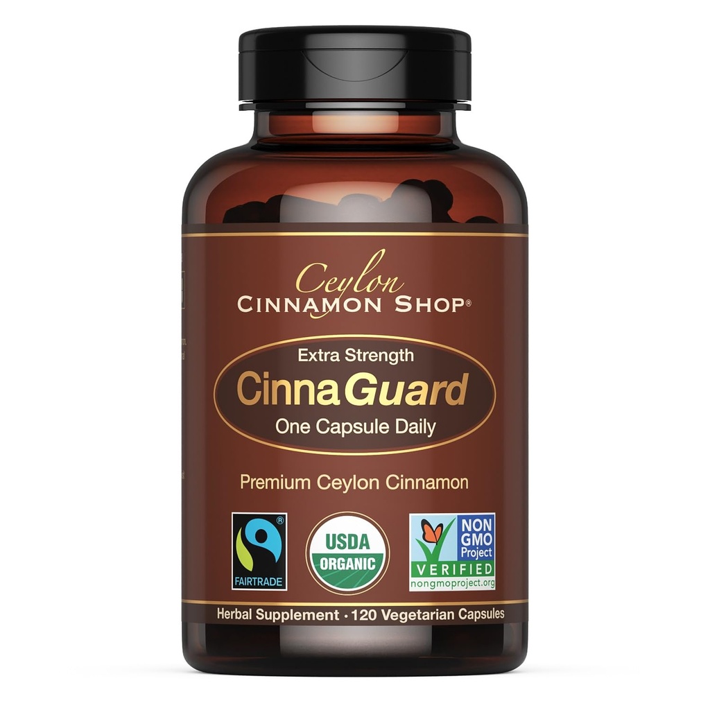 Ceylon Cinnamon Shop CinnaGuardTM Organic Ceylon Cinnamon Supplement 2500mg per Capsule ← Extra Strength TEN 4 Month Supply TEN 120 Count - Non-GMO & Gluten Free Antioxidant