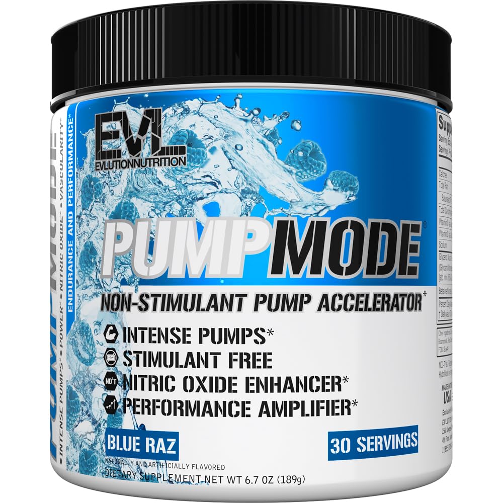 Bomba EVLMode Nitric Oxide Suplemento - Bomba Nitric Oxide Pre Workout Powder con glicerol y betaine para recuperación muscular Crecimiento y resistencia - Estim Free Pre Workout Drink (Blue Raz)