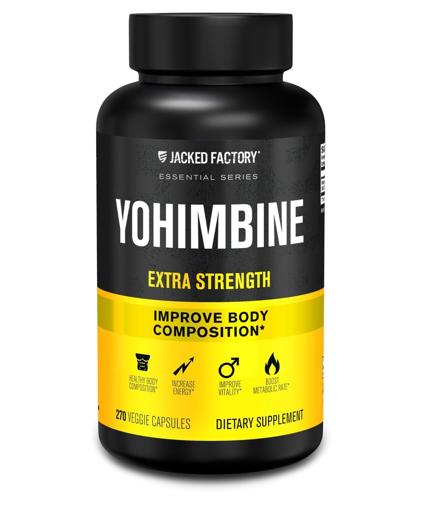 Jacked Factory Yohimbine Extra Strength Supplement, 270 Capsules - Premium Yohimbe Bark Extract for Experienced Users - Body Recomposition, Energy &amp; More - Zero Fillers - 270 Veggie Capsule Pills