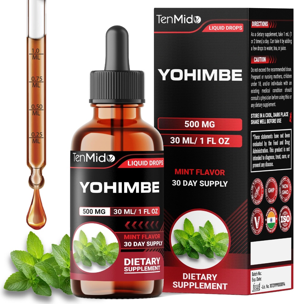 Suplementos de Yohimbe para Hombres &amp; Mujeres - Yohimbine 10mg gotas líquidas ← Alcohol-Free, Vegan, Non-GMO - 30ml 1 Fl OZ
