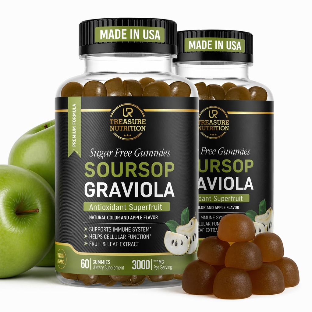 Soursop Leaves & Soursop Fruit Gummies - 3000mg Soursop Extract - 2 Pack Graviola Suplemento - Soursop Fruit and Leaf - 120ct - Sugar-Free - Gluten Free – Non-GMO – Vegan Friendly