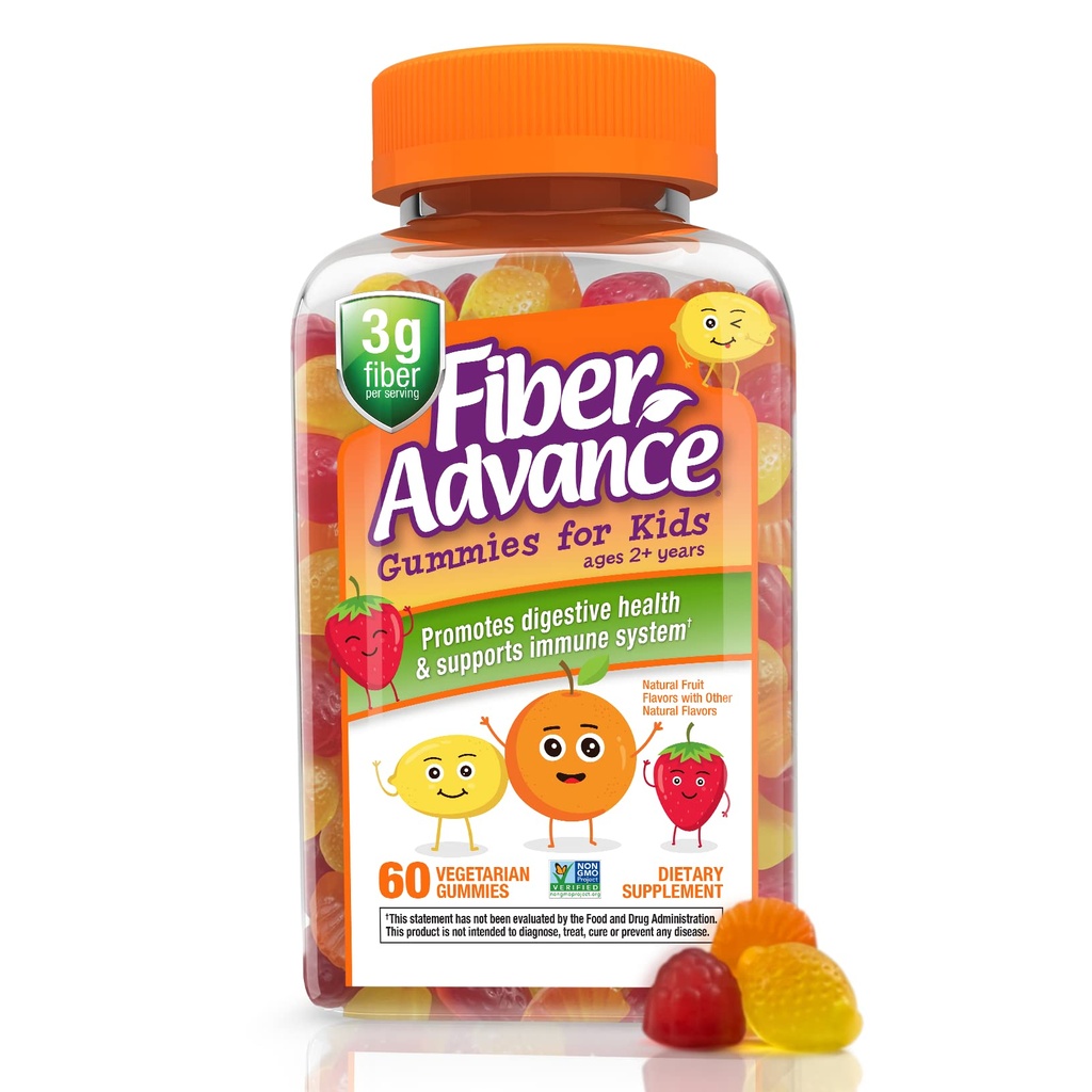 Fiber Advance Gummies for Kids TEN 100% Fiber Suplementos para la Salud Digestiva ← Prebiótico Fiber Gummies TEN Vitaminas para Niños TEN Gluten Free, Vegetarian, " Non-GMO, 60 Conde