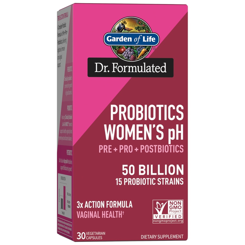 Jardín de la vida Dr Fórmula mujeres pH Probióticos 50 Billones CFU, Pre + Pro + Postbióticos - Apoyo digestivo, inmunológico y vaginal, Potato, Acacia, metabolitos posbióticos, 30 días de suministro