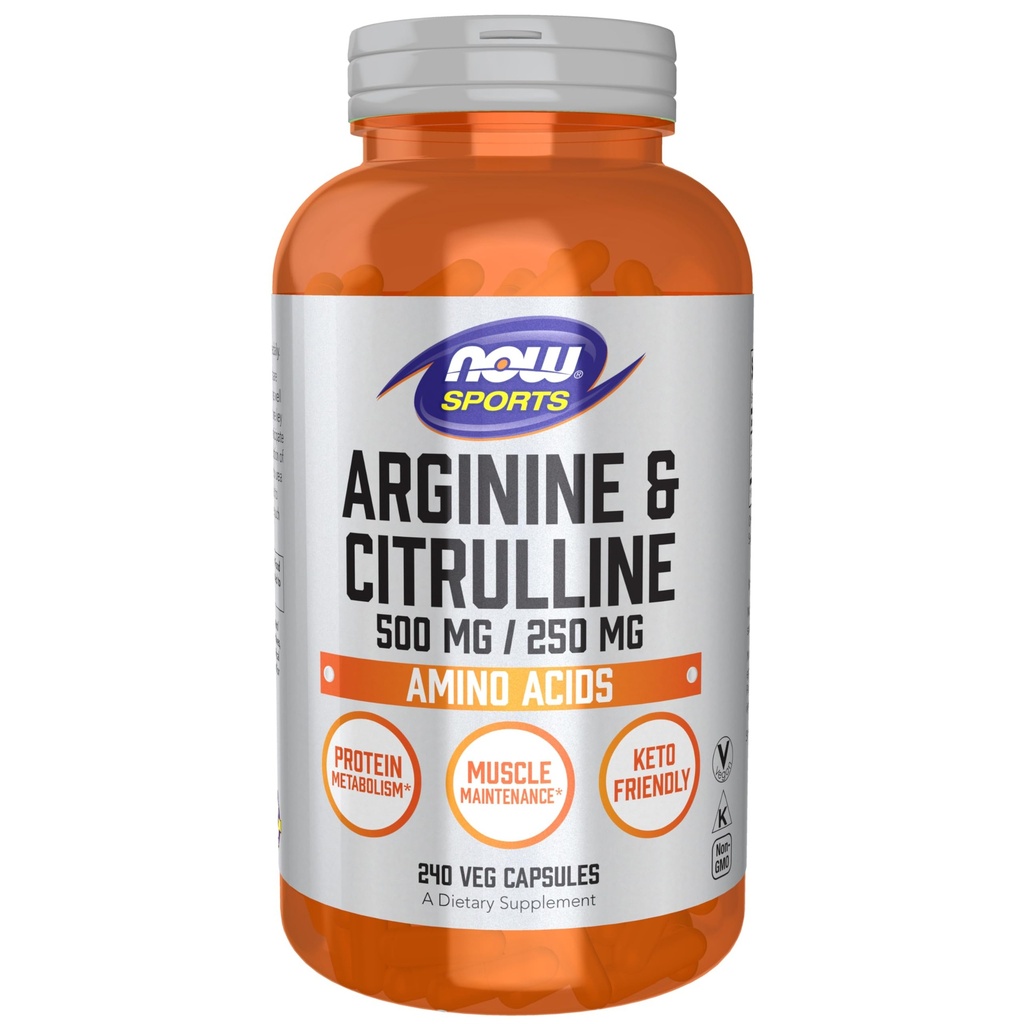 AHORA Nutrición Deportiva, Arginina & Citrullina 500 mg/ 250 mg, Aminoácidos, 240 cápsulas de verduras