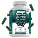 Cápsulas de Spirulina y Clorella – Células de clorofila " Algas verdes azules para apoyar potente detox, energía " Sistema inmunológico saludable " 3X más Clorella Spirulina Powder/Serving – 90 Ct