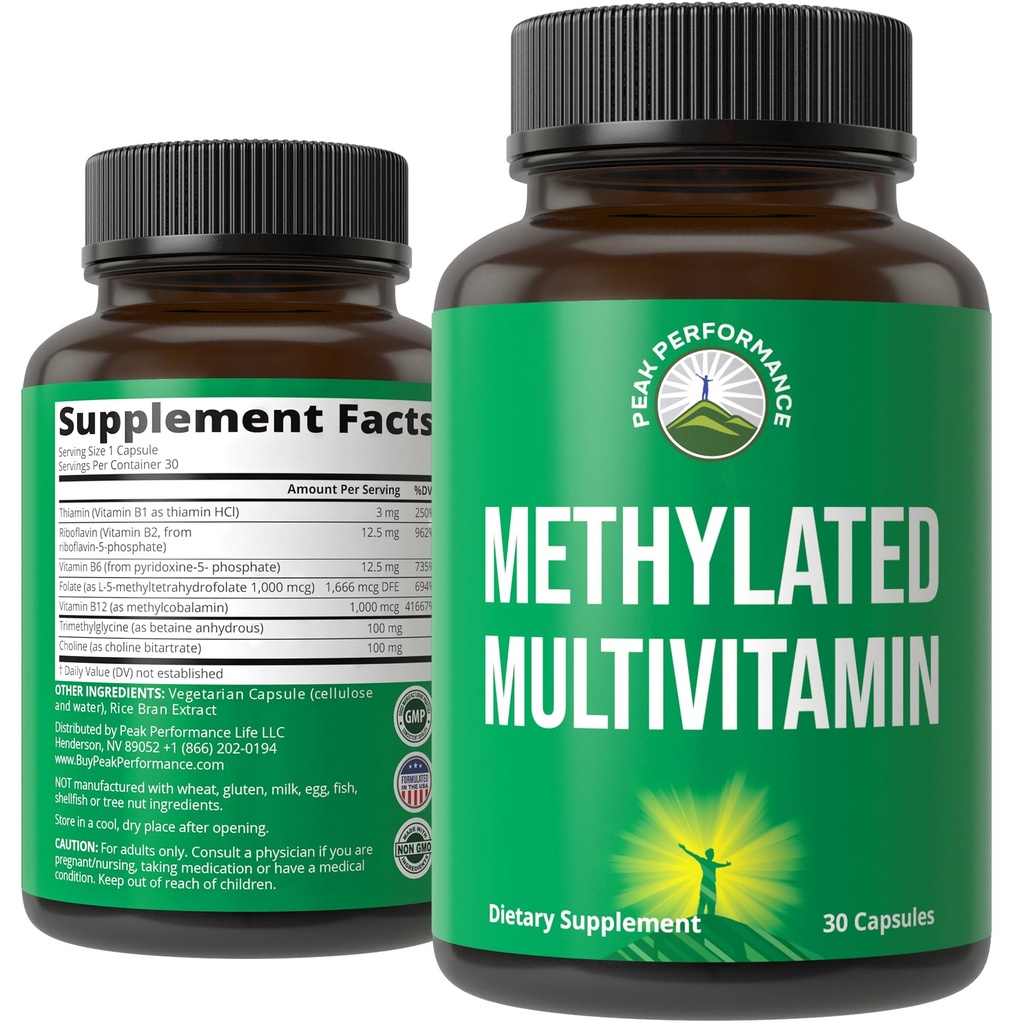 Metilada Multivitamina + Metilada B Suplemento Complejo Metilado. Con Trimetilglicina (TMG), L Methylfolate, Metil B12 + B1 + B2 + B6 Vitaminas + Choline. Suplemento MTHFR para mujeres y hombres.