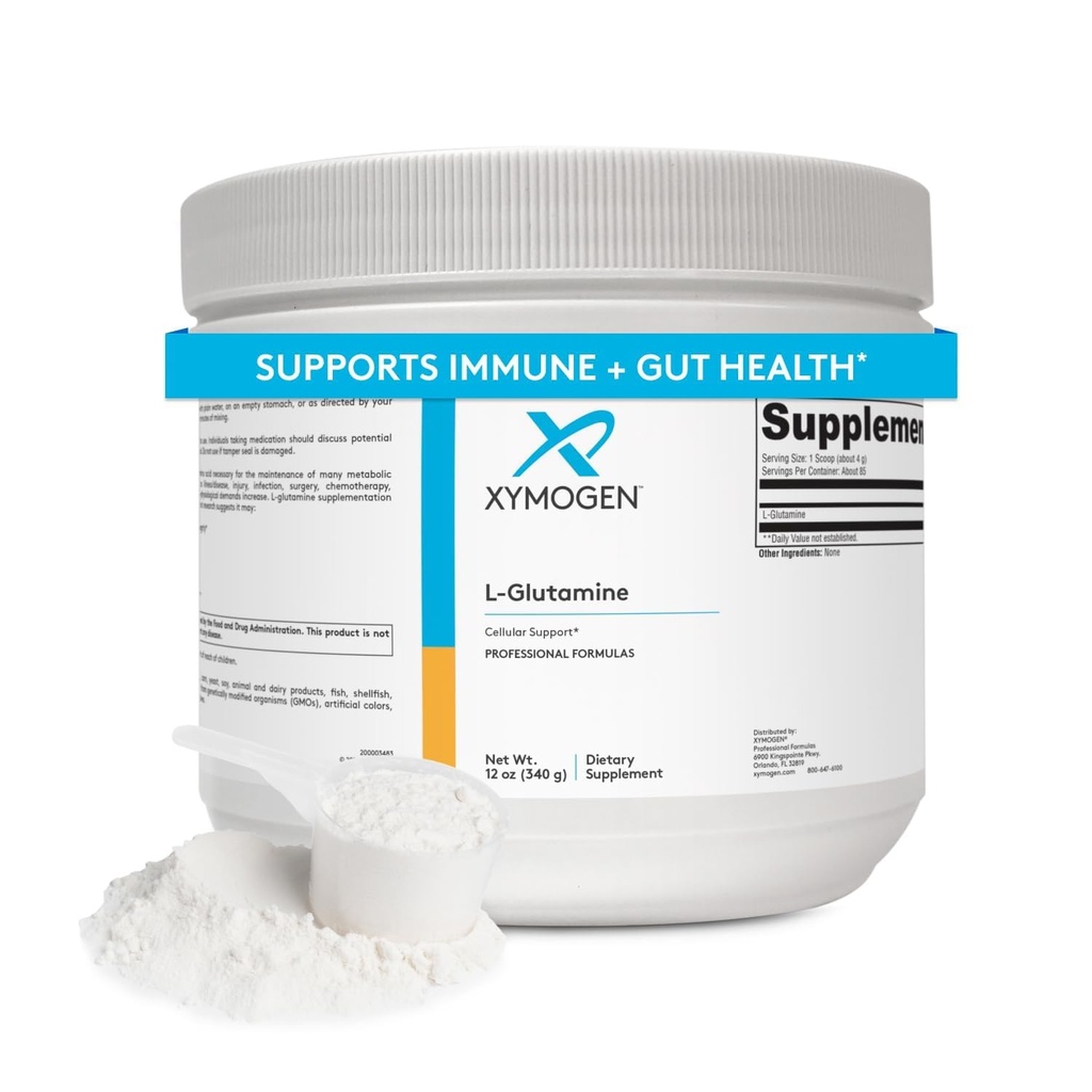 XYMOGEN L-Glutamine Powder Supplement - Promotes Cellular, Immune System + Gut Health - Supports Muscle Mass Retention, 4000mg L-Glutamine Por Serving (12 oz / 85 Servings)