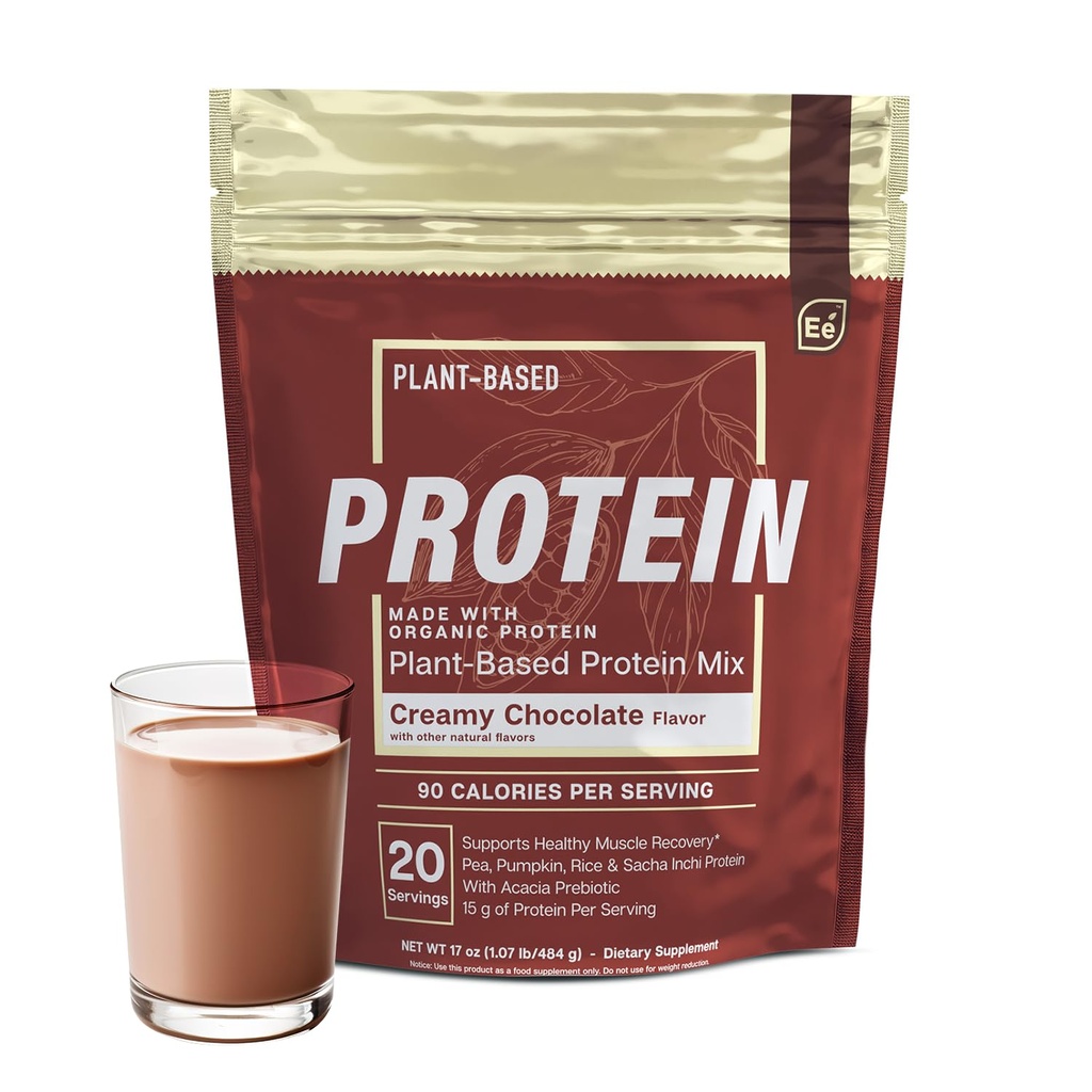 Elementos esenciales Pea Protein Powder - Creamy Chocolate ← Low-carb Plant-Based Vegan Blend - Keto-Friendly and Gluten-Free TEN 20 Servings, 17 oz