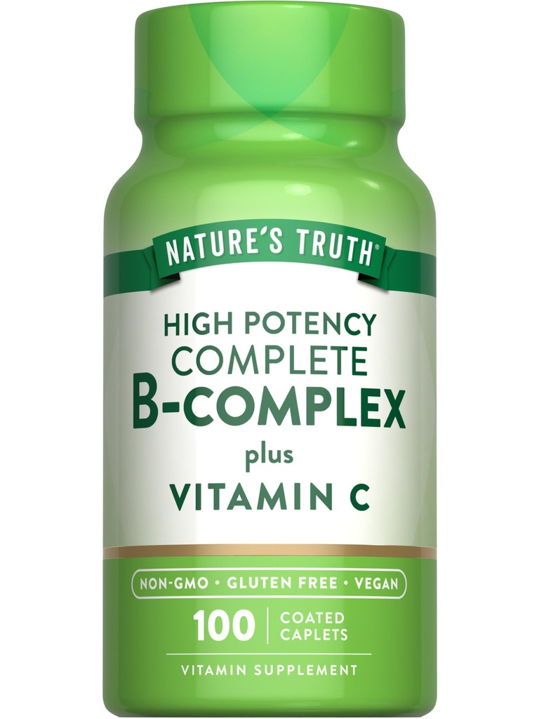 Verdad de la naturaleza Complejo de vitamina B Plus Vitamina C ← 100 cápsulas ← Vegan, No GMO &amp; Gluten Suplemento gratuito