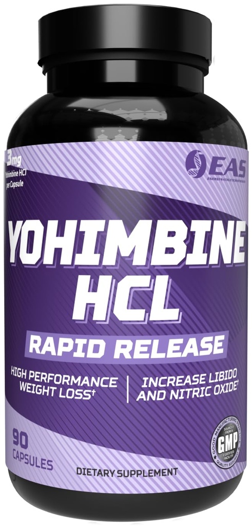 EAS Yohimbine HCL ← Perder peso mejorado " Rendimiento atlético Silencio Tecnología de lanzamiento rápido Silencio Gluten Free, Non GMO, Vegetarian Friendly ← 90 Capsules
