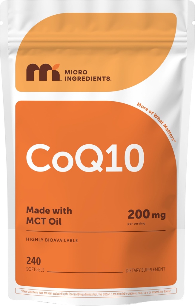 Micro Ingredientes CoQ10 200mg Por Serving, 240 Softgels  Made with Coconut MCT Oil ← Coenzyme Q10 (Ubiquinone)