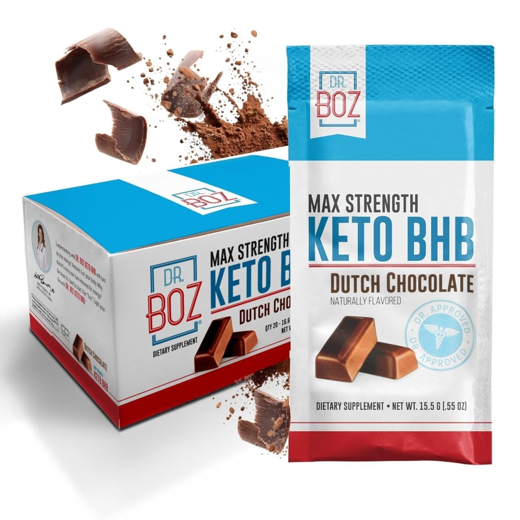 Dr. Boz - Keto BHB Powder - Holandés Chocolate, 20 Sachets - Aumentar la energía " Reducir los ahorros - Max Strength Suplemento dietético - Estados Unidos Hecho - 11.7oz (332g)