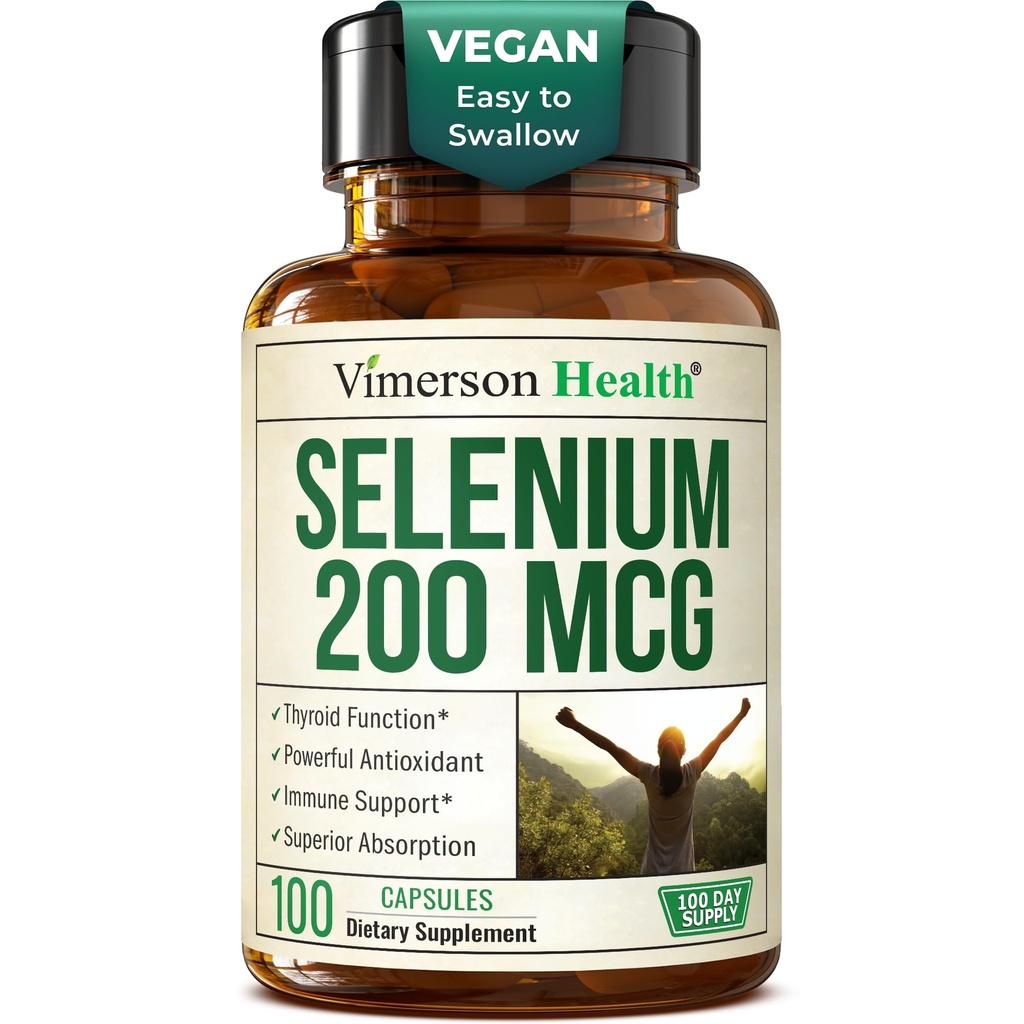 Capsulas de Selenium 200 mcg – Suplemento de Selenio de alta potencia para la tiroides, antioxidante & soporte inmunológico – Suplementos Minerales esenciales de alta biodisponibilidad L-Selenomethionina – Vegan, 100 cápsulas