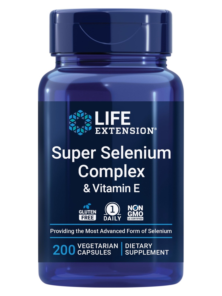 Complejo Super Selenio de Extensión de Vida, 200 mcg – 3 Formas de Selenio, Vitamina E – Salud Celular & Longevity Support – Gluten-Free, Non-GMO, Vegetariano, 1 Daily – 200 cápsulas