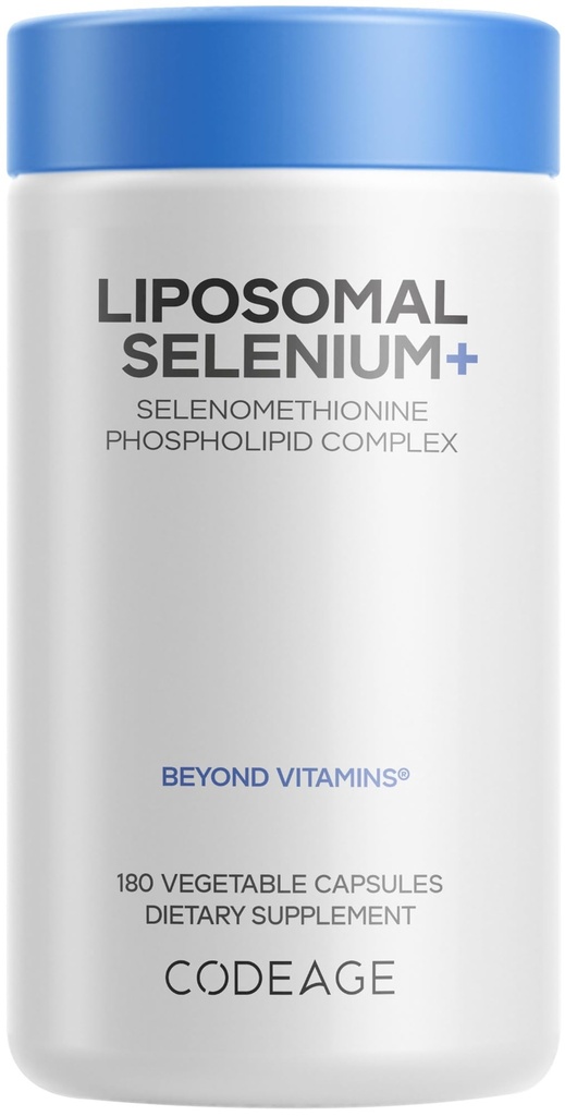 Codeage Selenium 200 mcg Suplemento, 6 meses de suministro, soporte para inmunes, cofactor mineral Selenomethionine, fosfolípidos, Vegan, entrega Liposómica, 180 cápsulas