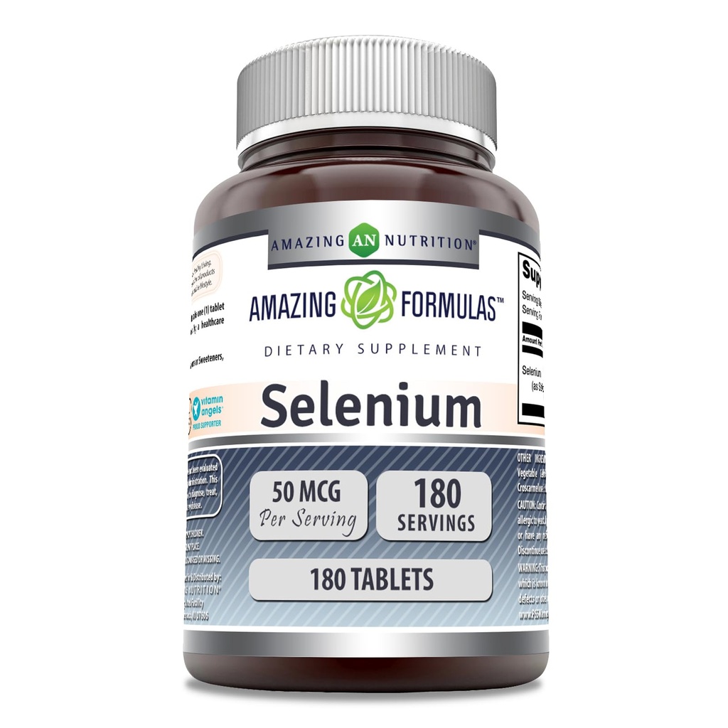 Fórmulas asombrosas Selenium 50 Mcg por Serving Silencio 180 Tablets Suplemento TENIDO NO GMO TENIDO EN USA