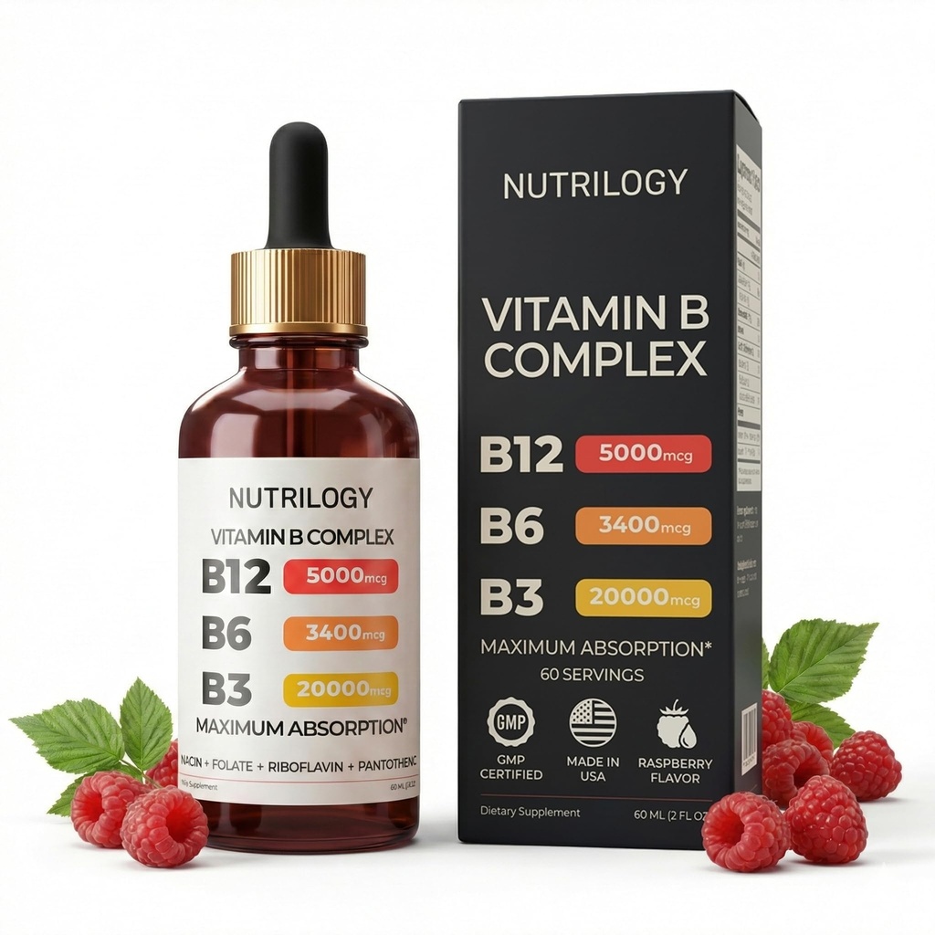 Complejo de vitamina B para hombres y mujeres - Riboflavin B2, B3, B5, B6, B12 fort B-Complex Suplemento - Dolor Nerve, Energía, Cerebro &amp; Heart Support - Made in USA, 60 Servings