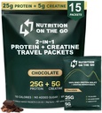 Nutrición en la proteína de Go Whey Packets con crema - 25g Proteína + 5g Creatina - Polvo de proteína de un solo paso - 5.9g BCAAs, Keto " Low-Carb, sin gluten - Chocolate (15-Pack)