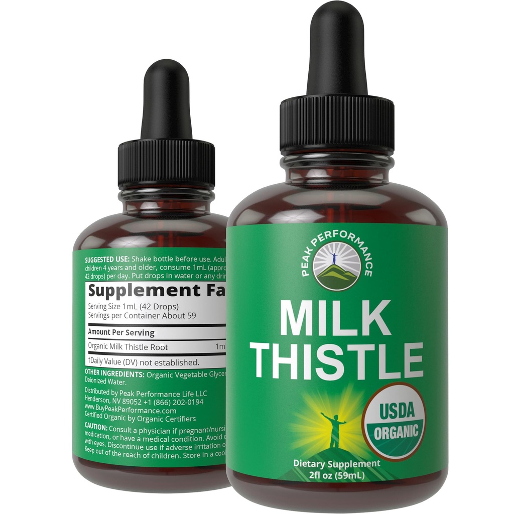 USDA Organic Milk Thistle Extract Vegan Liquid Drops. Liver Detox Herbal Suplemento. Cero Azúcar, Grande para la Digestión y Un Limpiador. Suplementos pura de leche orgánica para mujeres y hombres