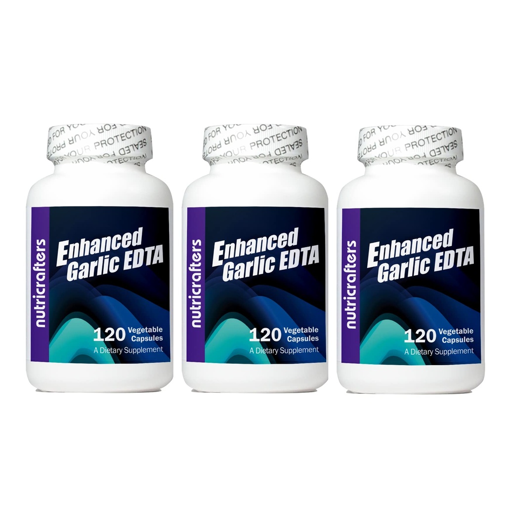 Ajo mejorado EDTA 120 cápsulas - 3 Pack - 1000mg High Potency Calcium Disodium EDTA Fórmula - No Magnesium Sterate o Aluminum Containing Zeolite - 1.000 mg por día -3 Botellas de 120 cápsulas
