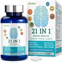 Suplementos cerebrales para memoria y foco, Suplemento cerebral 21-en-1 para alerta mental, Cognitivo con 300 mg alfa-GPC, Mane de león 300 mg, L-teanina, fosfatilserina, vitaminas B6 B12, 90 cápsulas