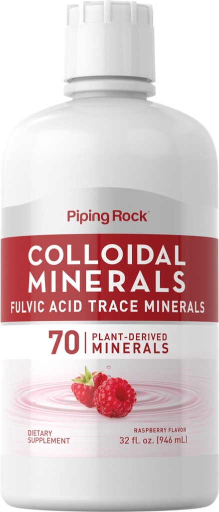 Piping Rock Colloidal Minerals Liquid tención 32 fl oz TEN Fulvic Acid  70 Plant Derived Trace Minerals ← Raspberry Flavor ANTE Vegetarian, Non-GMO, Gluten Free Supplement