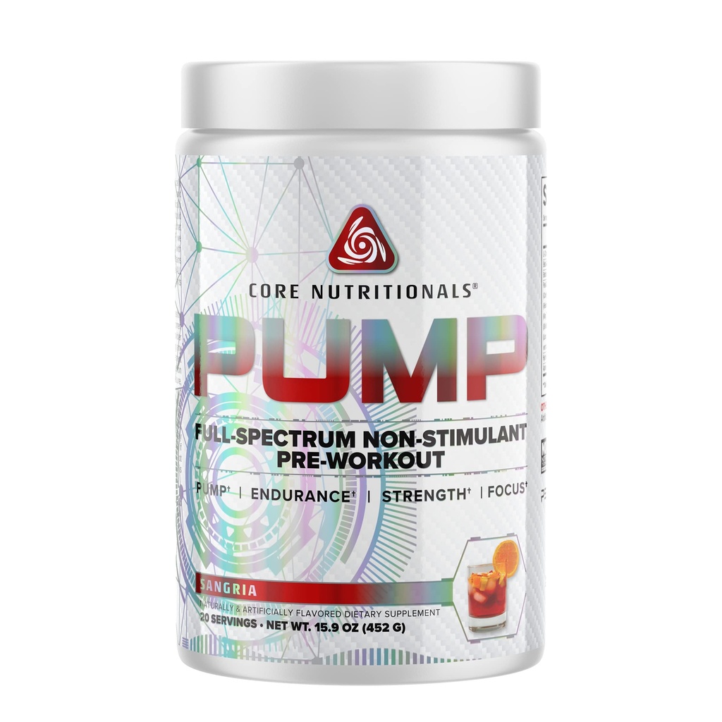 Bomba de Nutrición Core Full-Spectrum Non-Stimulant Pre-Workout, con N03T Nitrate, Peak02, Alpha GPC, para Máxima Bomba, Fuerza y Rendimiento 20 Servimientos (Sangria)
