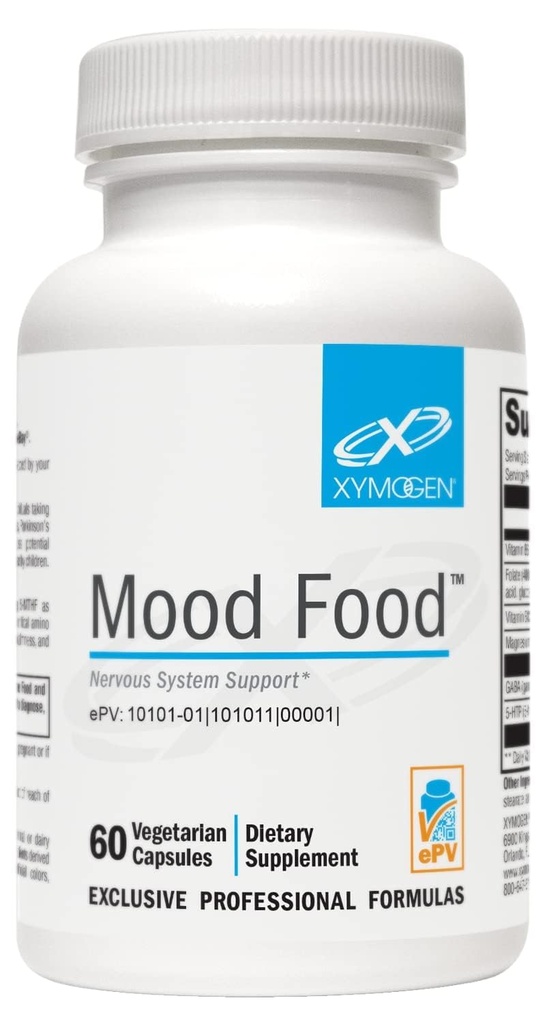 XYMOGEN Mood Food - Nervous System, Relax &amp; Mood Support Supplement - Folate, B12, B6 con Magnesium, 5-HTP &amp; GABA Suplemento - Vegan " Non-GMO (60 cápsulas)