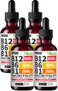 (4 Pack) Vitamina B12 y B6 Liquid Drops, B12 Sublingual Vitamina B Complejo - B 12 Vitamina 5000mcg - B12 Metilcobalamina for Energy, Brain, and Heart Support with 27,200 mcg, Raspberry, 80 Servings
