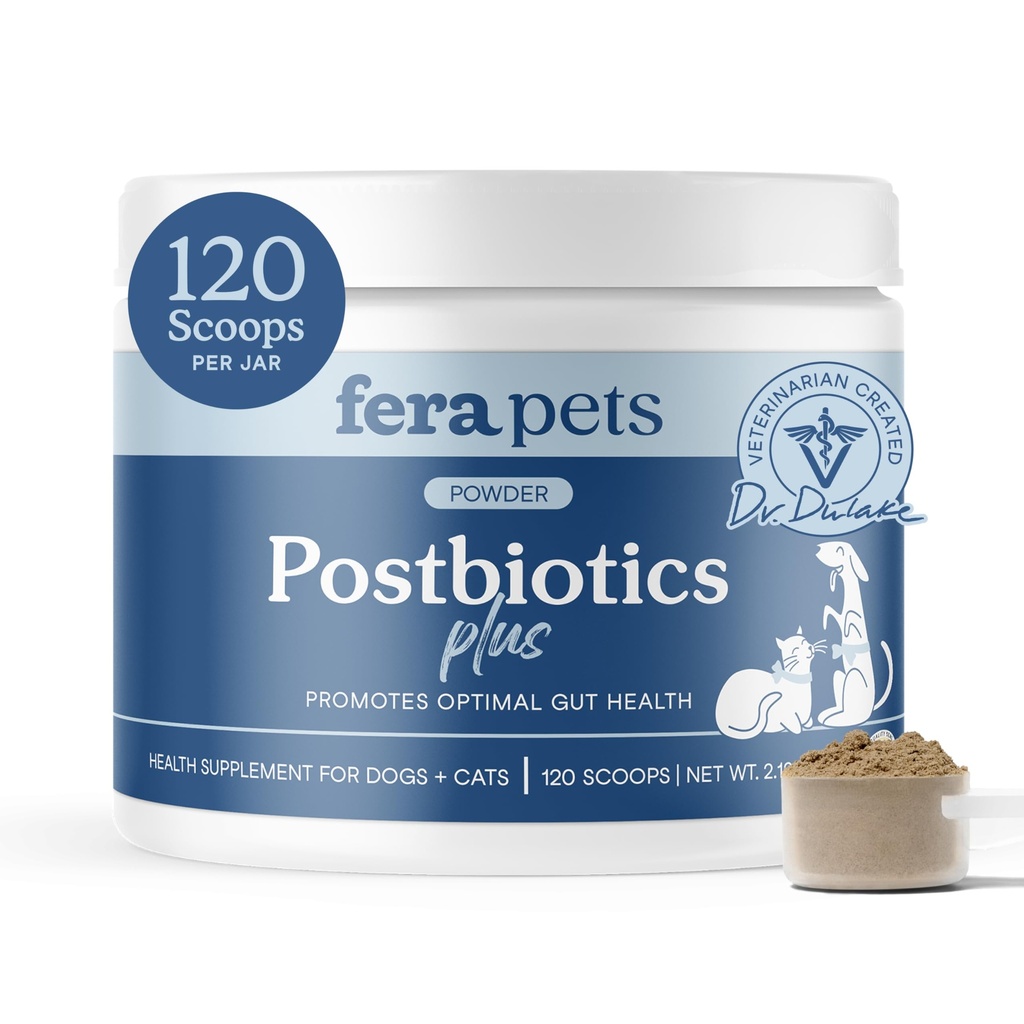 Fera Pets Postbióticos Plus Prebióticos para perros &amp; gatos - con Elm resbaladizo - promueve la salud digestiva óptima " Respuesta inflamatoria - mejora la inmunidad - 120 Scoops