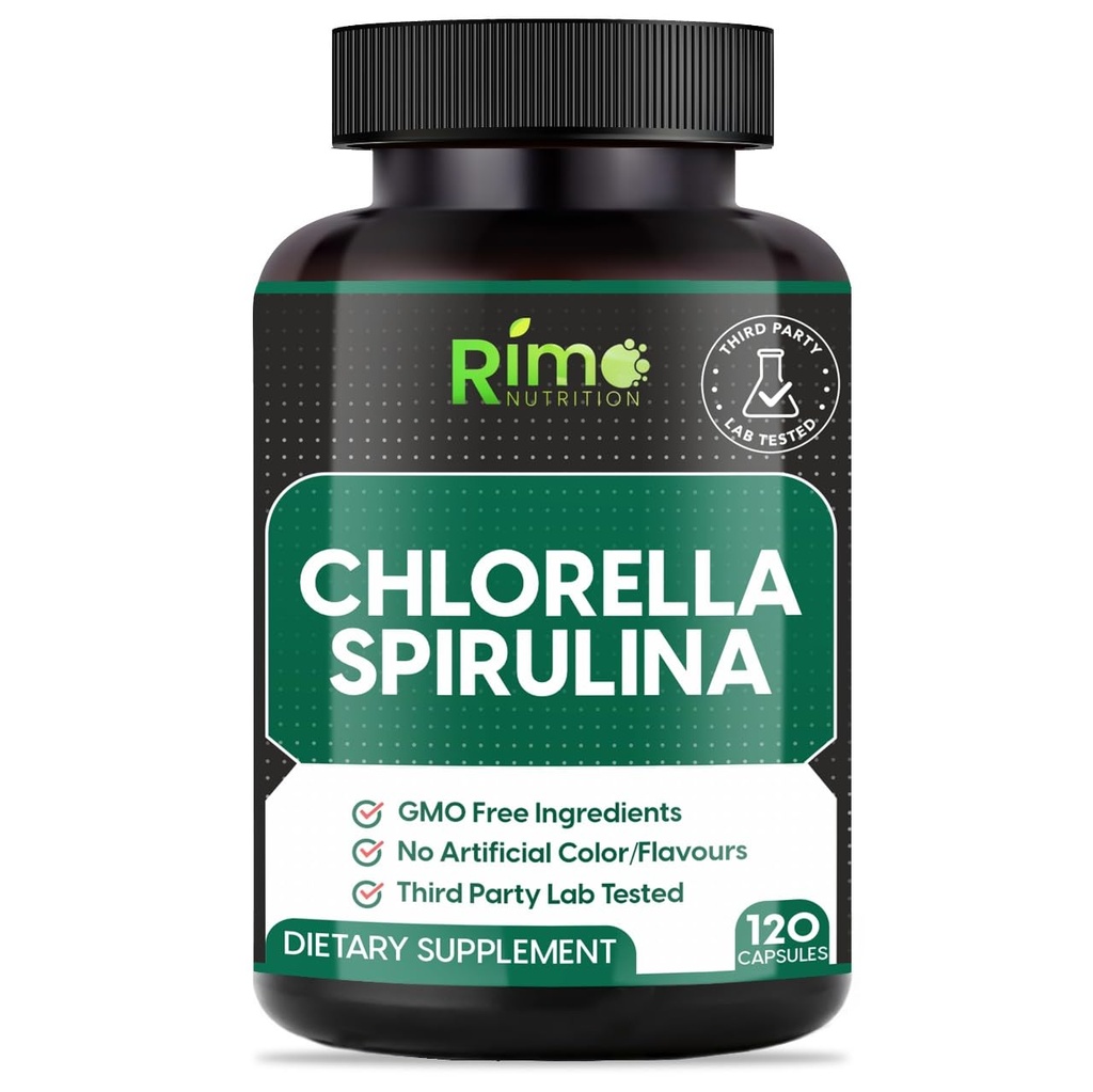Lab Tested Spirulina and Chlorella Capsules 1000 mg Por Serving- Purest Alga Azul No Irradiated - Best Raw Vegan Protein - Green Superfood
