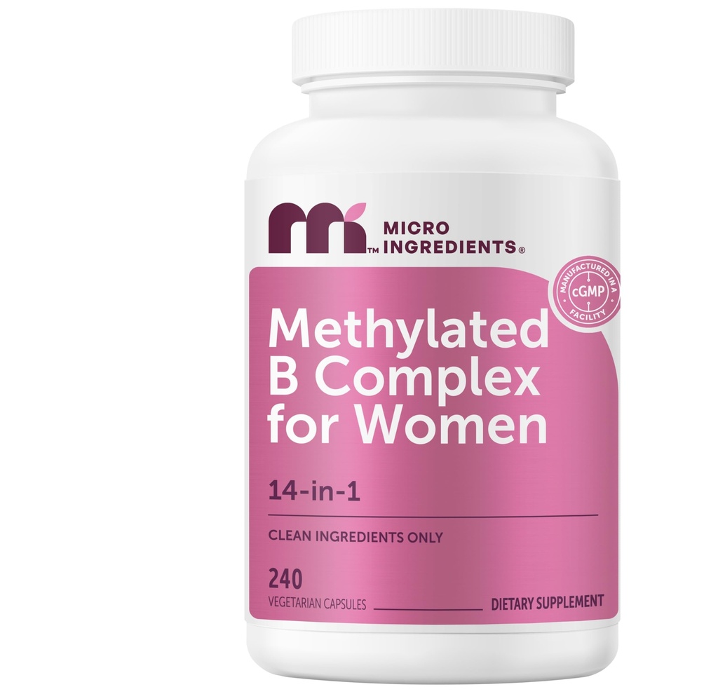 Micro Ingredientes Complejo de B Metilada para Mujeres, 240 cápsulas vegetarianas TENIDO Vitaminas B activadas con metalfolato, Metil B12, DIM & Inositol Complejo TEN 14-in-1 Bioactive B Vitamina Fórmula