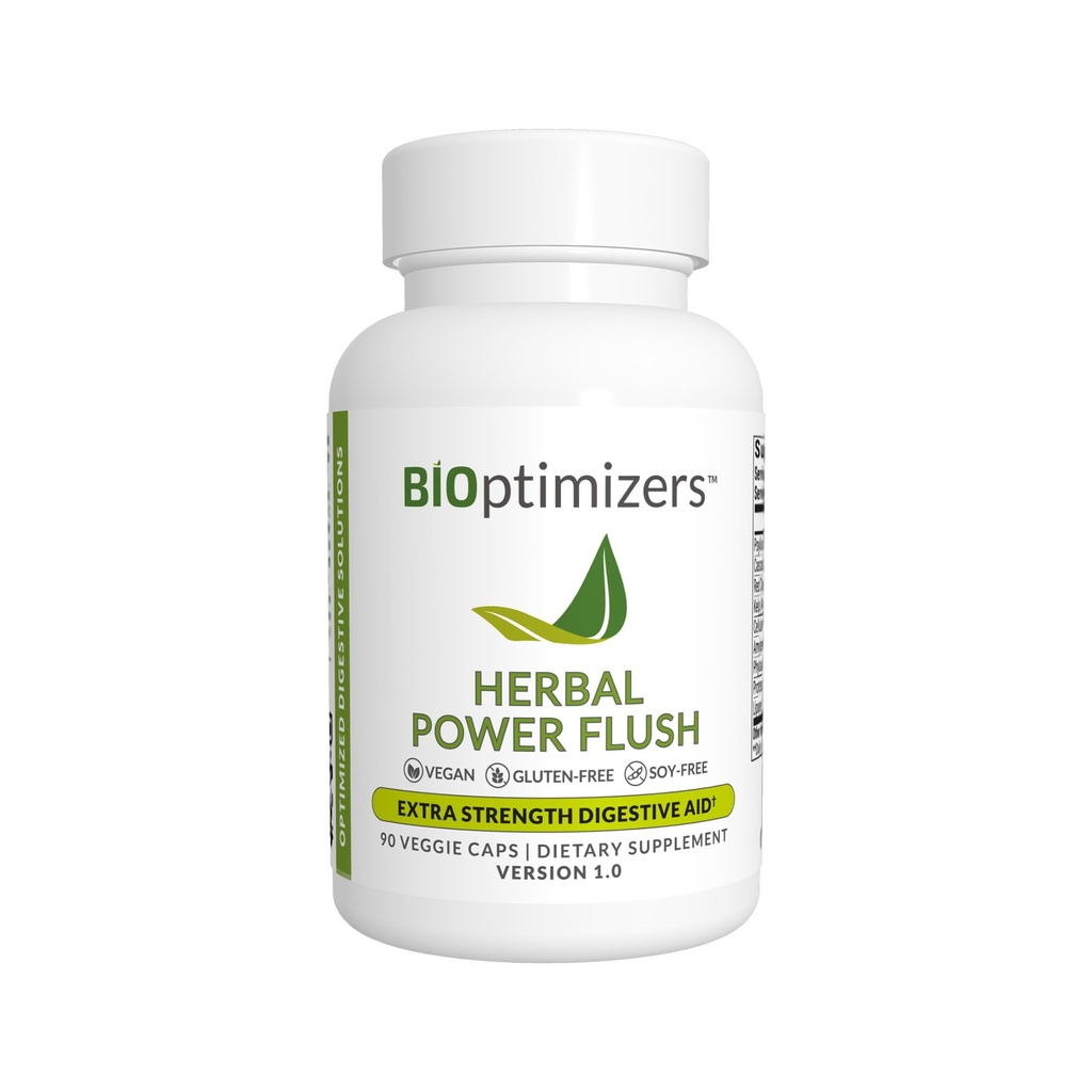 BIOptimizers Herbal Power Flush - Extra Strength Digestive Cleanse - Eliminar las toxinas Mejorar la digestión intestinal - Bloating Discomfort Relief for Adults - 90 Capsules