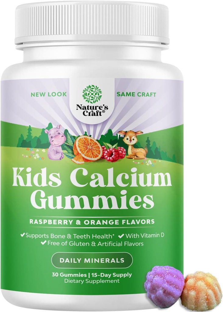 Natures Craft Tasty Kids Calcium Gummies - Vitamina D &amp; Calcium Gummies for Children - Vitamina con &amp; D para el desarrollo del hueso muscular Gelatin-Free Kosher Childrens 30ct (1 Pack)