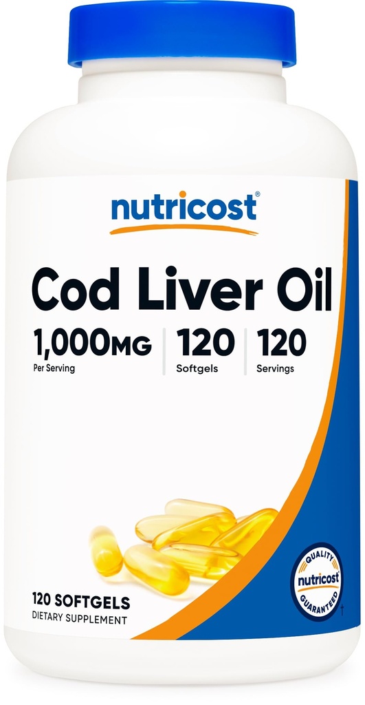 Nutricost Cod Liver Oil 1000mg, 120 Softgels - No GMO &amp; Gluten Free