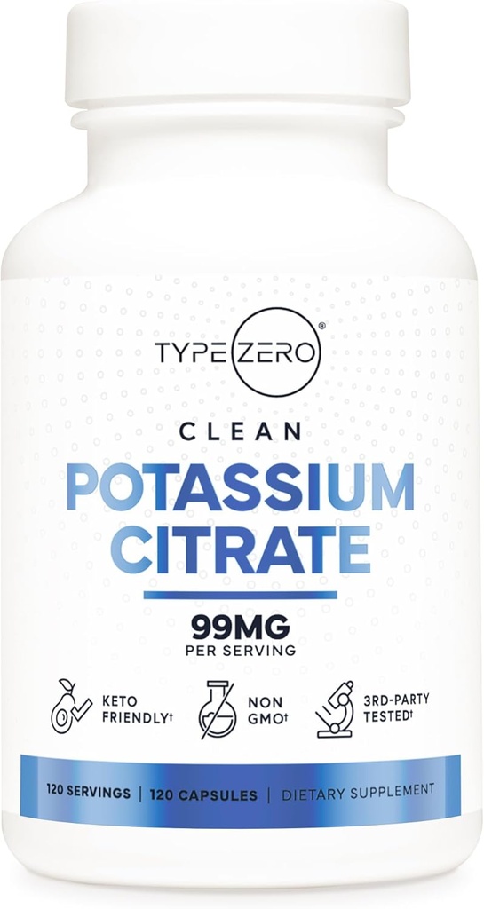 Citrato de potasio tipo Zero (99mg, 120 cápsulas) - Gluten Free, Non-GMO