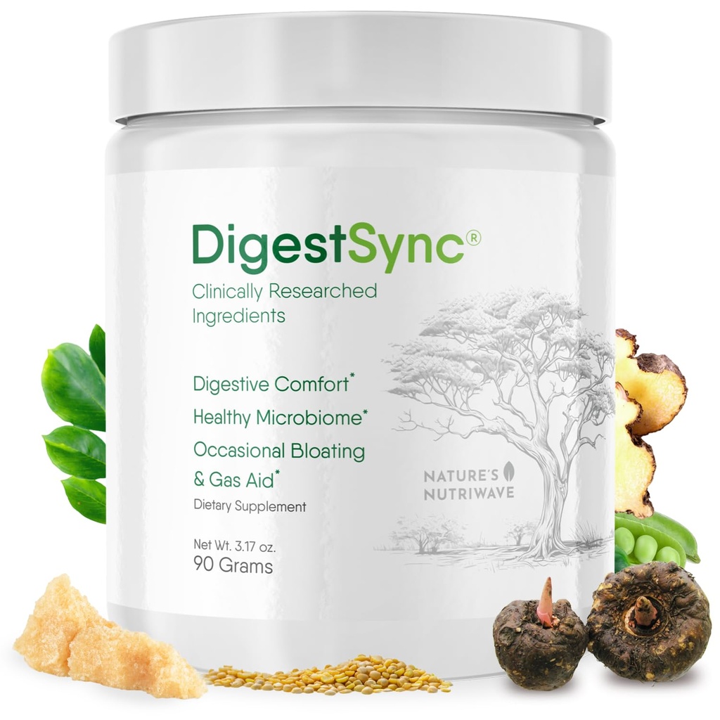 DigestSync Digestion Supplement for Gut Health - Natural Powder for Digestive Support, Bloating Relief for Women &amp; Men, 100% Natural Green Powder - 1 Month Supply