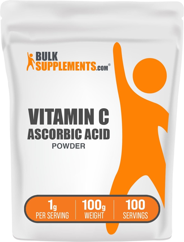 BulkSupplements.com Ascorbic Acid Powder - Vitamina C Suplemento, para Immune Support - Ascorbic Acid Food Grade, Gluten Free, 1g por Serving, 100g (3.5 oz) (Pack of 1)