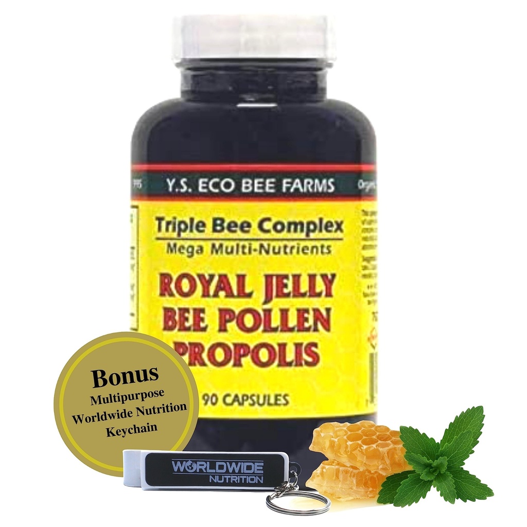 YS Organics Triple Complejo de abejas, Royal Jelly, Bee Pollen, Propolis - El Poder de la Naturaleza Empaquetado en 90 cápsulas con Bono en todo el mundo
