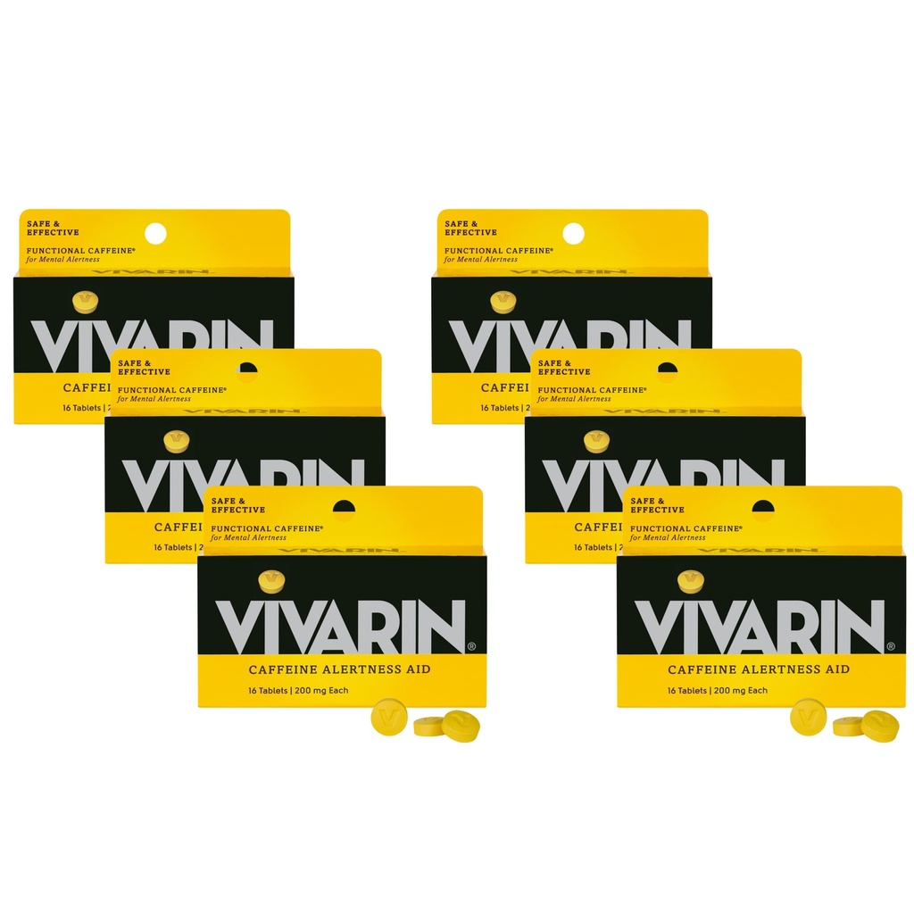 Vivarin, Caffeine Pills, 200mg Caffeine per Dose, Safely and Effectively Helps You Stay Awake, No Sugar, Calories o Hidden Ingredients, Energy Supplement, 16 Tablets (6 Pack)