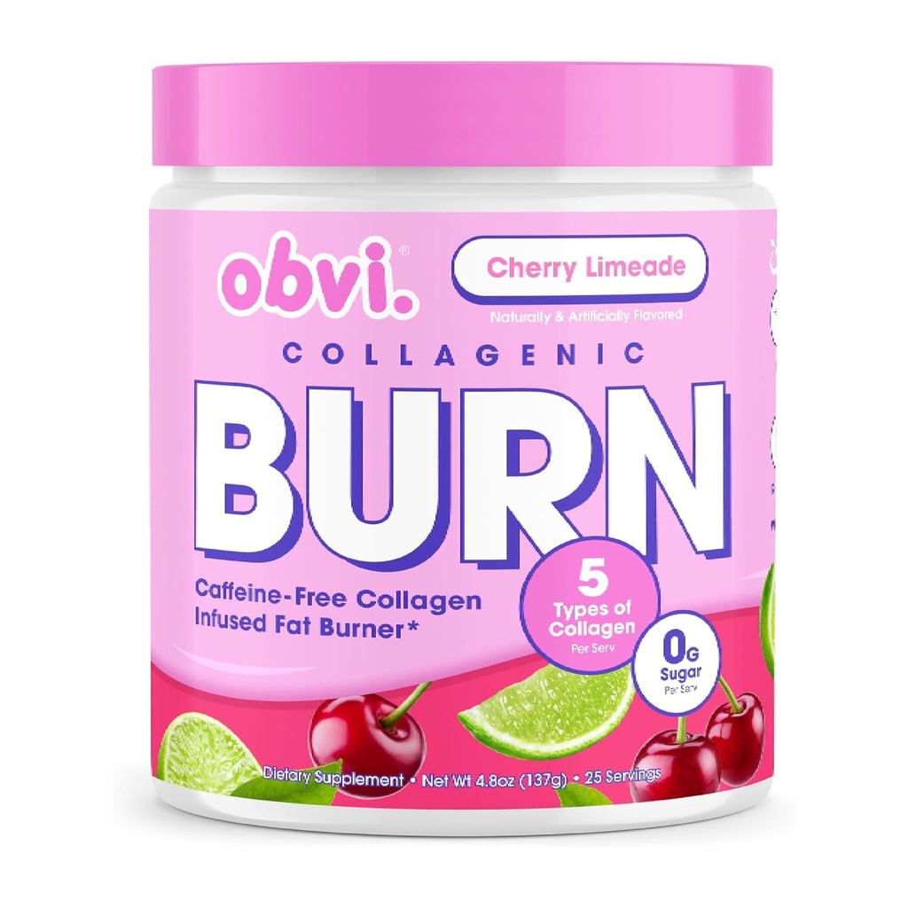 Obvi Collagenic Burn Powder ¦ Collagen Peptide Blend with GBB, Ashwagandha & Green Coffee ¦ Boosts Metabolism, Energy, and Wellness ← Soporta Skin, Hair, Nails, Joints  durable Cherry Limeade 25 Servings