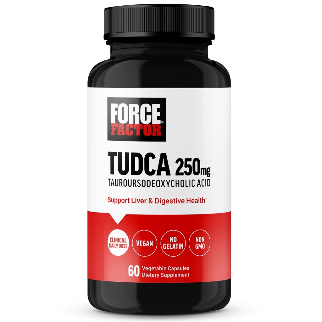 Factor de fuerza TUDCA Suplemento de soporte para hígado, Potente sal de bilis para salud Gallbladder y hígado, ácido tauroursodeoxicólico, dosis clínica, amigo vegano, no GMO, 60 cápsulas vegetales