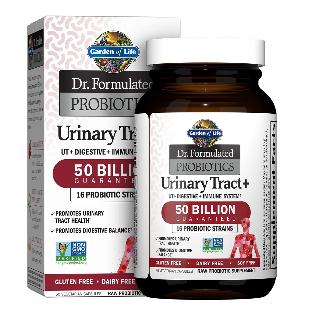 Jardín de la vida Dr. Probióticos Fórmidos Urinary Tract+ - Acidophilus Probiotic with Pacran Cranberry for Urinary Tract Health, Digestive Balance - Gluten, Dairy and Soy Free - 60 cápsulas vegetarianas