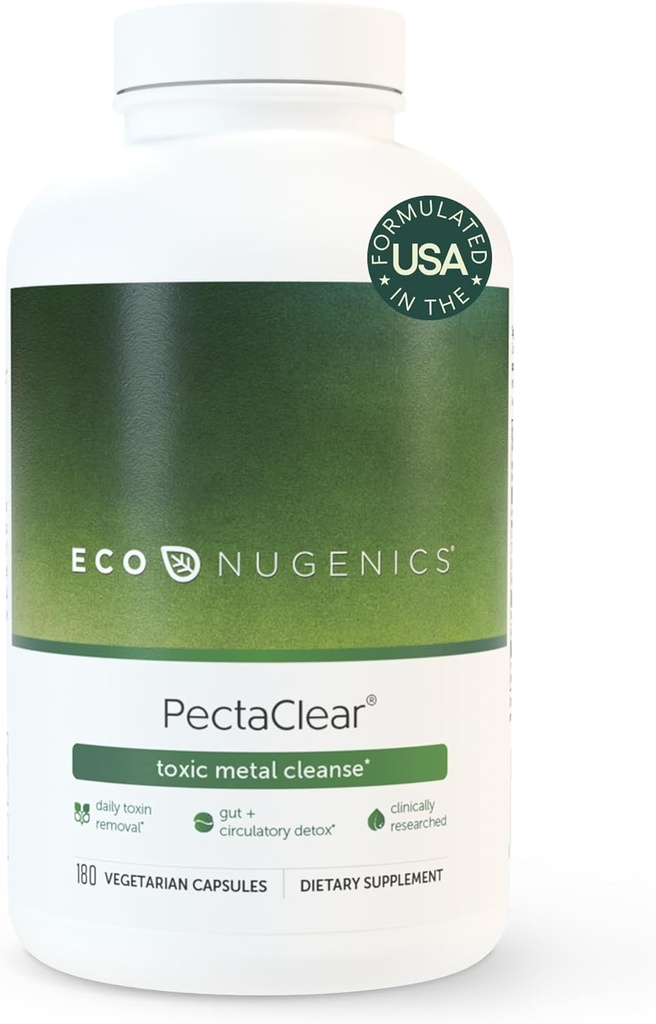 EcoNugenics PectaClear Detox Supplement for Toxic Metal Cleanse – Naturalmente &amp; Safely Elimina las toxinas para Gut, Liver & Kidney Detox & Reparación – Ayuda con Energía, Peso, Saldo hormonal, 180 cápsulas
